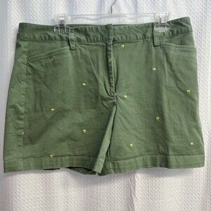 Lands’ End Women’s Sage Green Palm Tree Embroidered Classic Chino Shorts 14